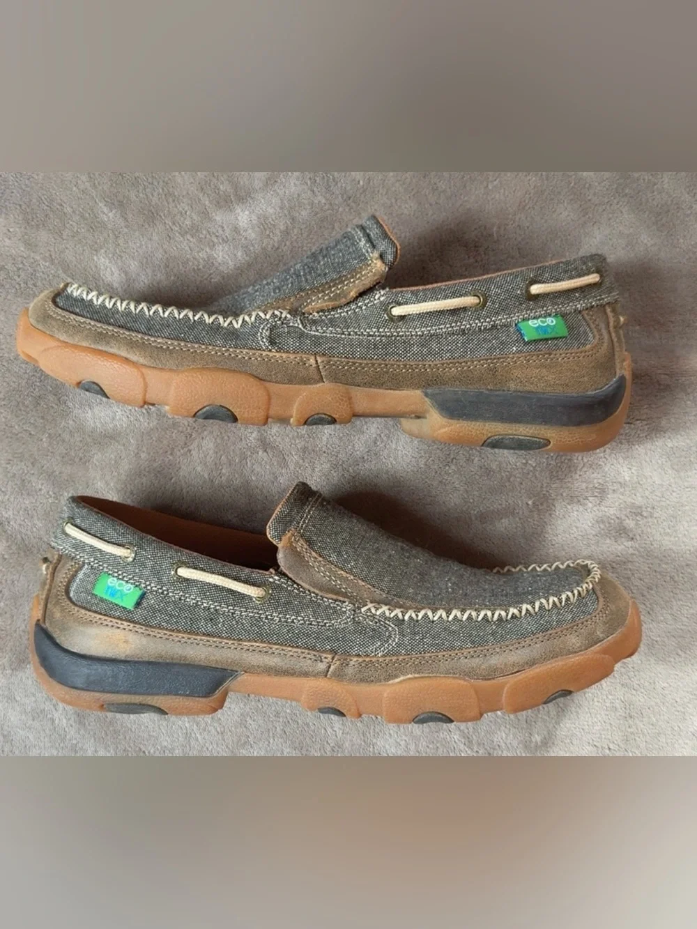 Twisted X Men’s Canvas Slip-On Loafers in Olive and Tan